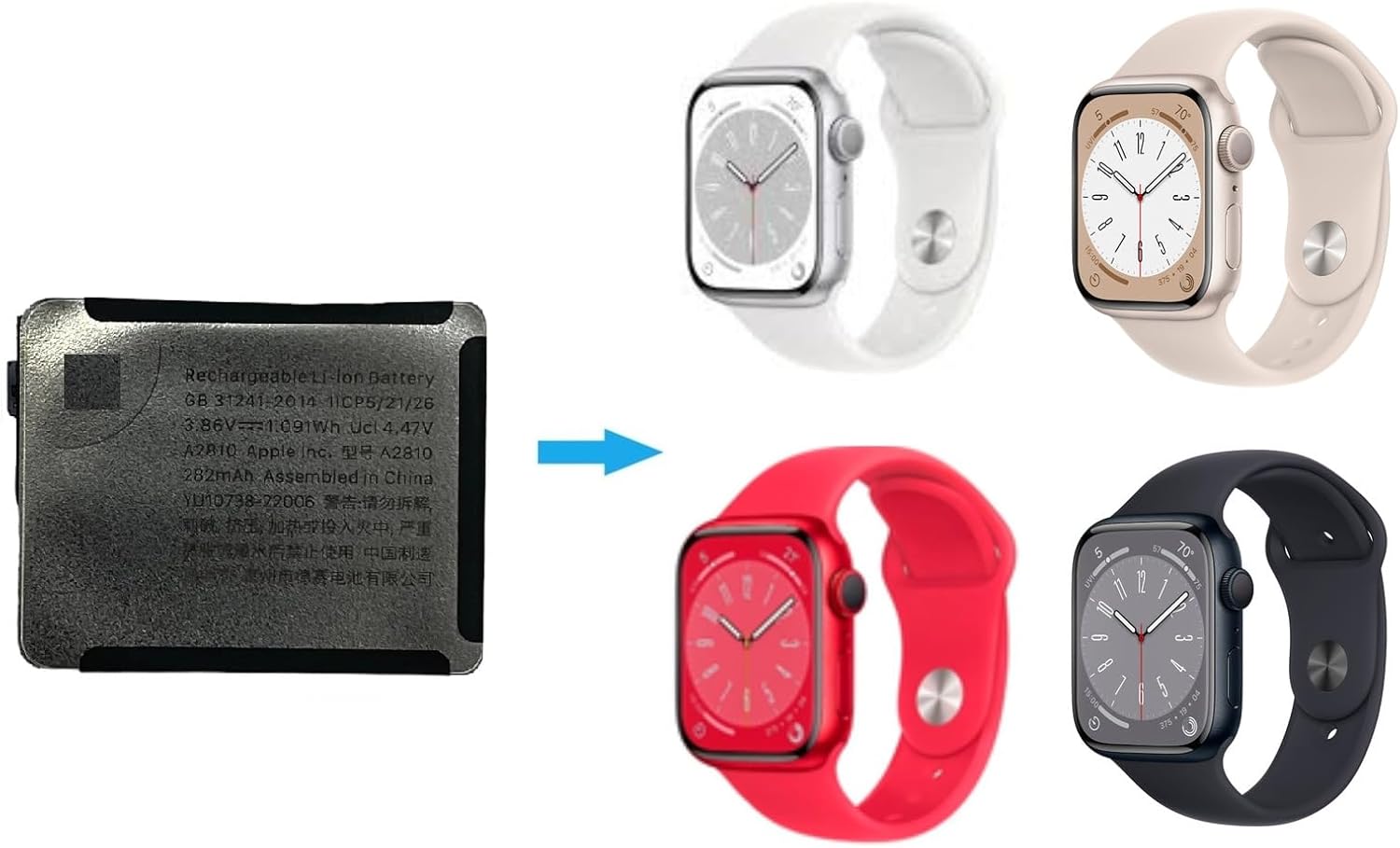 A2810 Battery for Apple Watch Series 8 41mm A2770 A2772 A2773 A2857