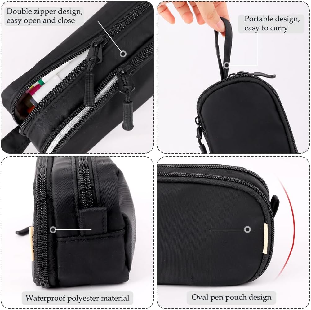 iSuperb Large Capacity Pencil Case Dual Zipper Layer Closure Pencil Pouch Portable Stationery Pen Bag for Office Travel Holder Box