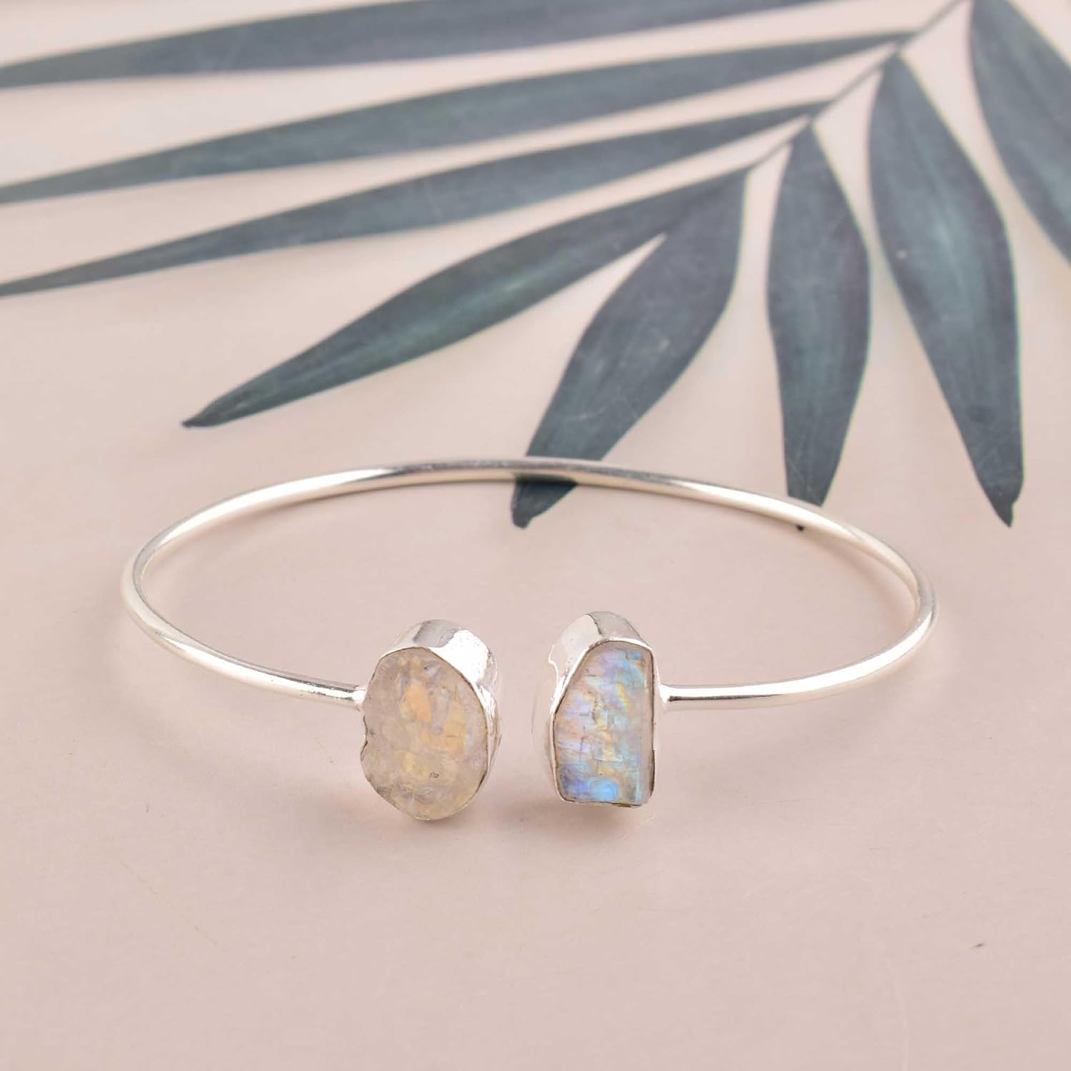 Natural Raw Rainbow Moonstone Cuff Bracelet, Healing Crystal Cuff Bracelet, Bangle Bracelet, Rough Gemstone Bracelet, Jewelry For Woman (moonstone) - Image 6