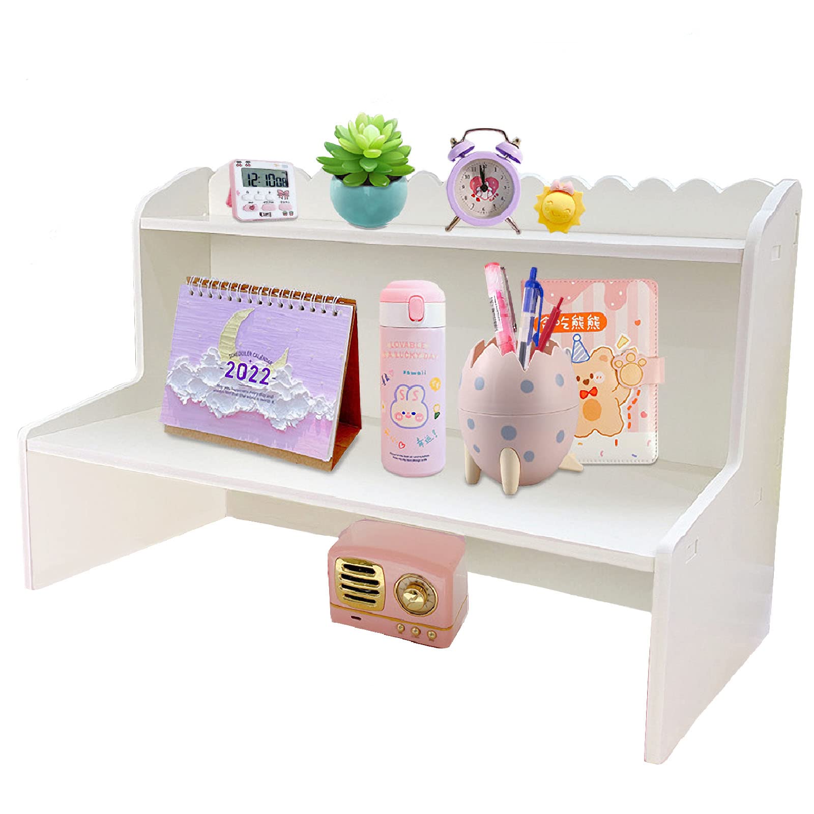 Naturezhen Organizador de Escritorio Blanco, Organizador de Escritorio, Madera, Gran Capacidad, Multifuncional, Estantería de Escritorio, para Oficina, Hogar, Escritorio, DIY Librería