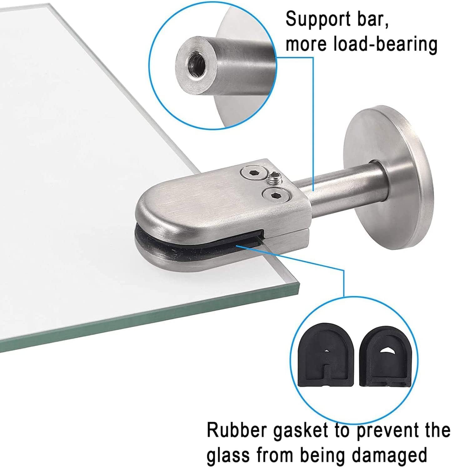 Glas-Befestigungsschelle, Glaszapfen, 4 Stück Zapfenklemmen mit Stützstange, verstellbare Halterungen, Clips, Bodenbefestigungen aus Edelstahl