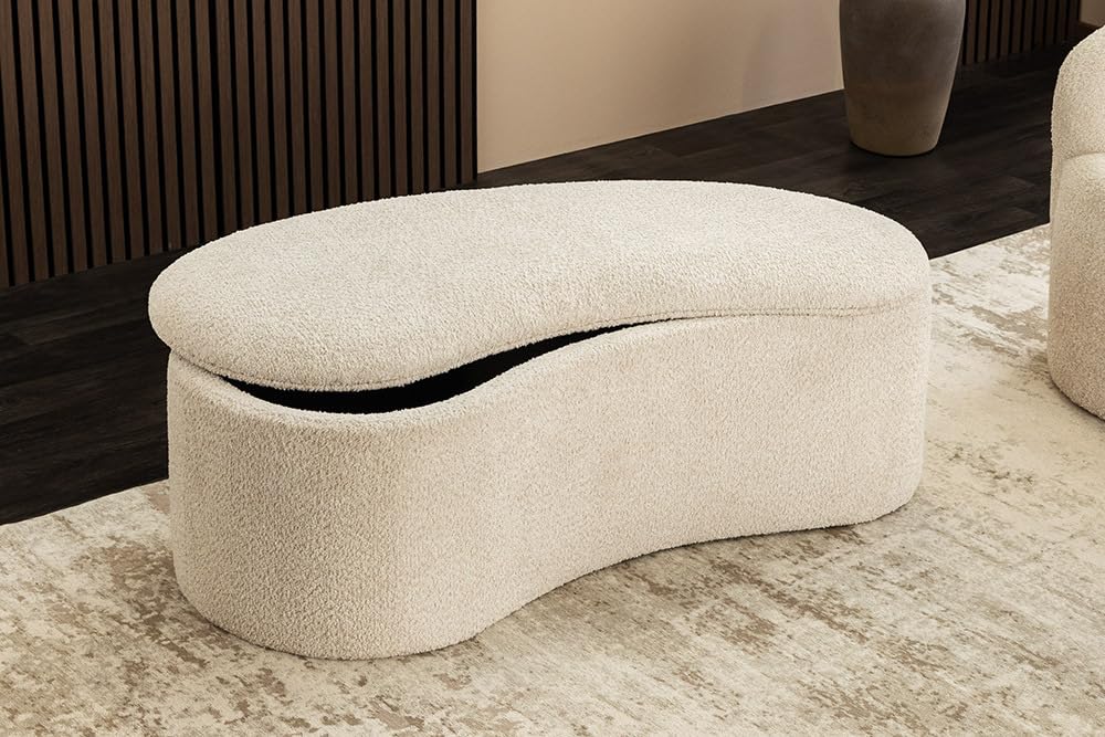 Riess Ambiente Extravagante Polsterbank Elemental - 120cm - Champagner beige - Feinstrick Bouclé mit Stauraum