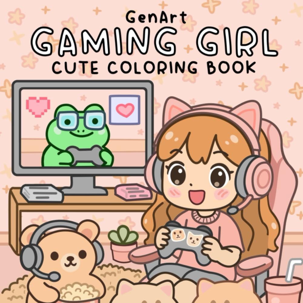 Gaming Girl: Cute Coloring Book for Adults and Kids