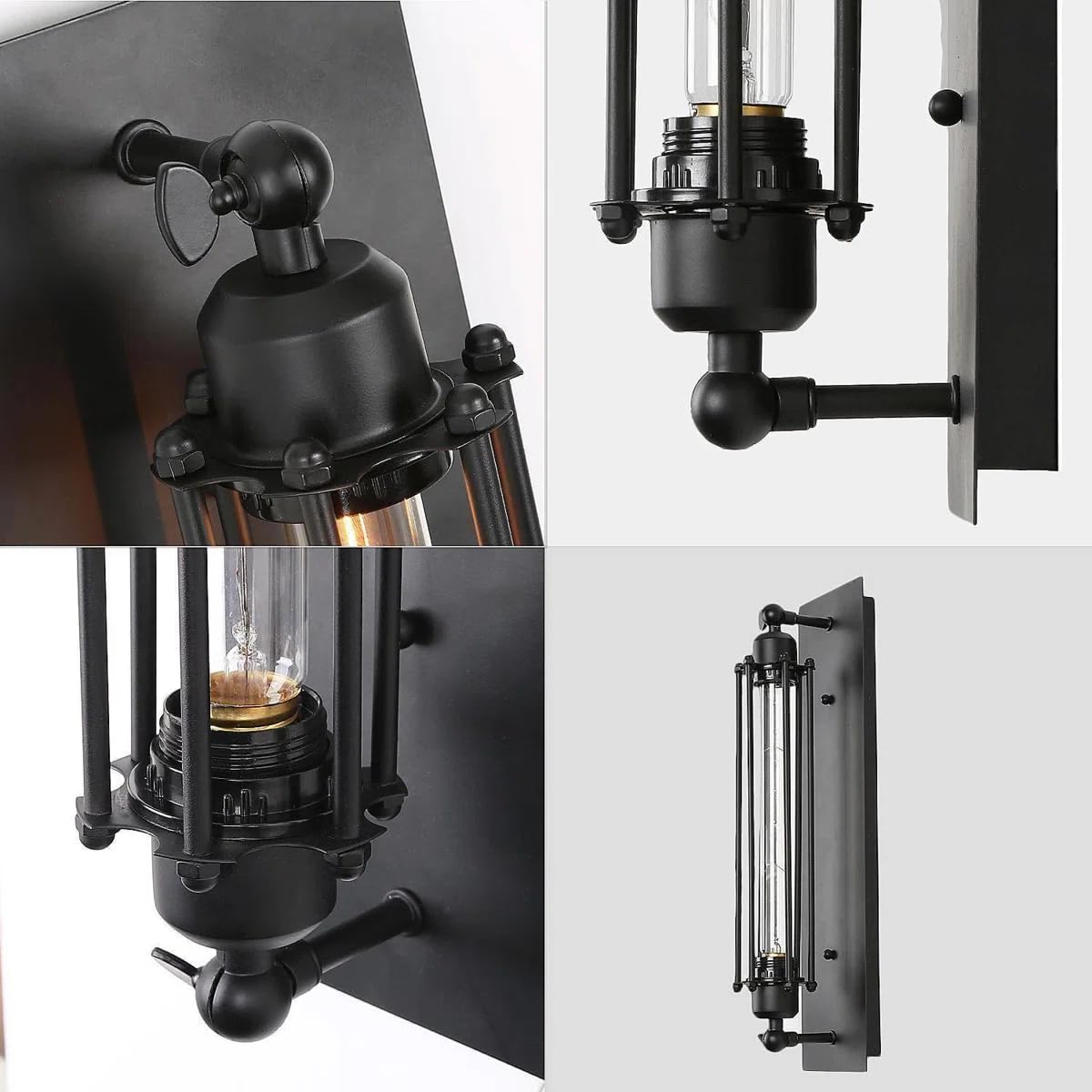 2er-Pack Vintage Industrial Wandleuchte, Schwarz Metall Rohr Design, 45cm Höhe, Retro Steampunk Stil, Wandlampe für Bar, Esszimmer, Schlafzimmer, Wohnzimmer, Flur