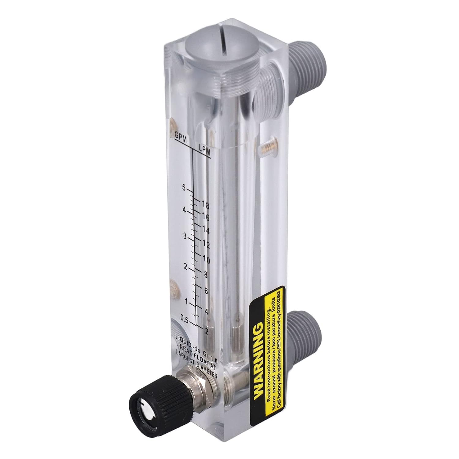 Liquid Flowmeter, Panel Type Water Meter Acrylic Transparent Adjustable Fluid Meter for Measure and Control The Rate of Liquid Medium, 0.5-5GPM