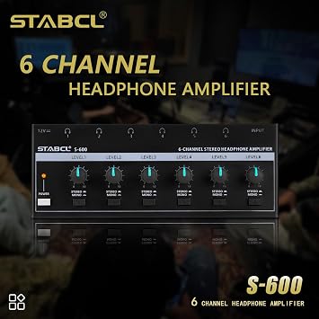 Headphone Amplifier 6 Channel, Stereo Headphone Amp with 3.5mm&6.35mm Input and Output, Metal Portable Studio Headphone Amp Splitter, Headphone Mixer with Mono and Stereo for Recording Studios