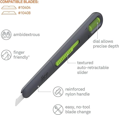 Miniatura 2 de Slice 10474 Cortador de bolígrafo delgado ajustable, la hoja se retrae automáticamente una vez que se establece la profundidad de corte, nunca se