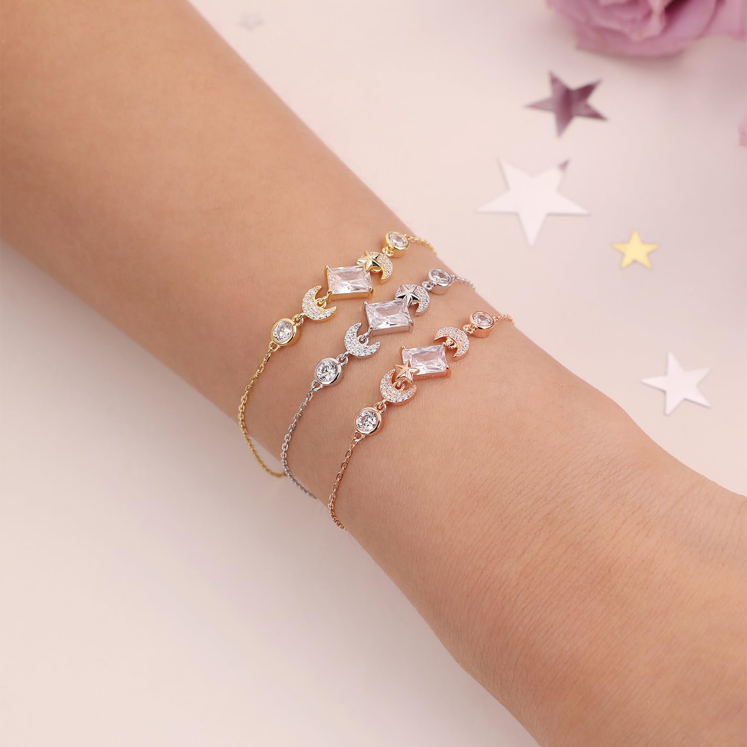 Meissa Bracelet pour femmes Bracelet de cristal Bracelet de breloques en argent Bracelet d'amitié en or rose
