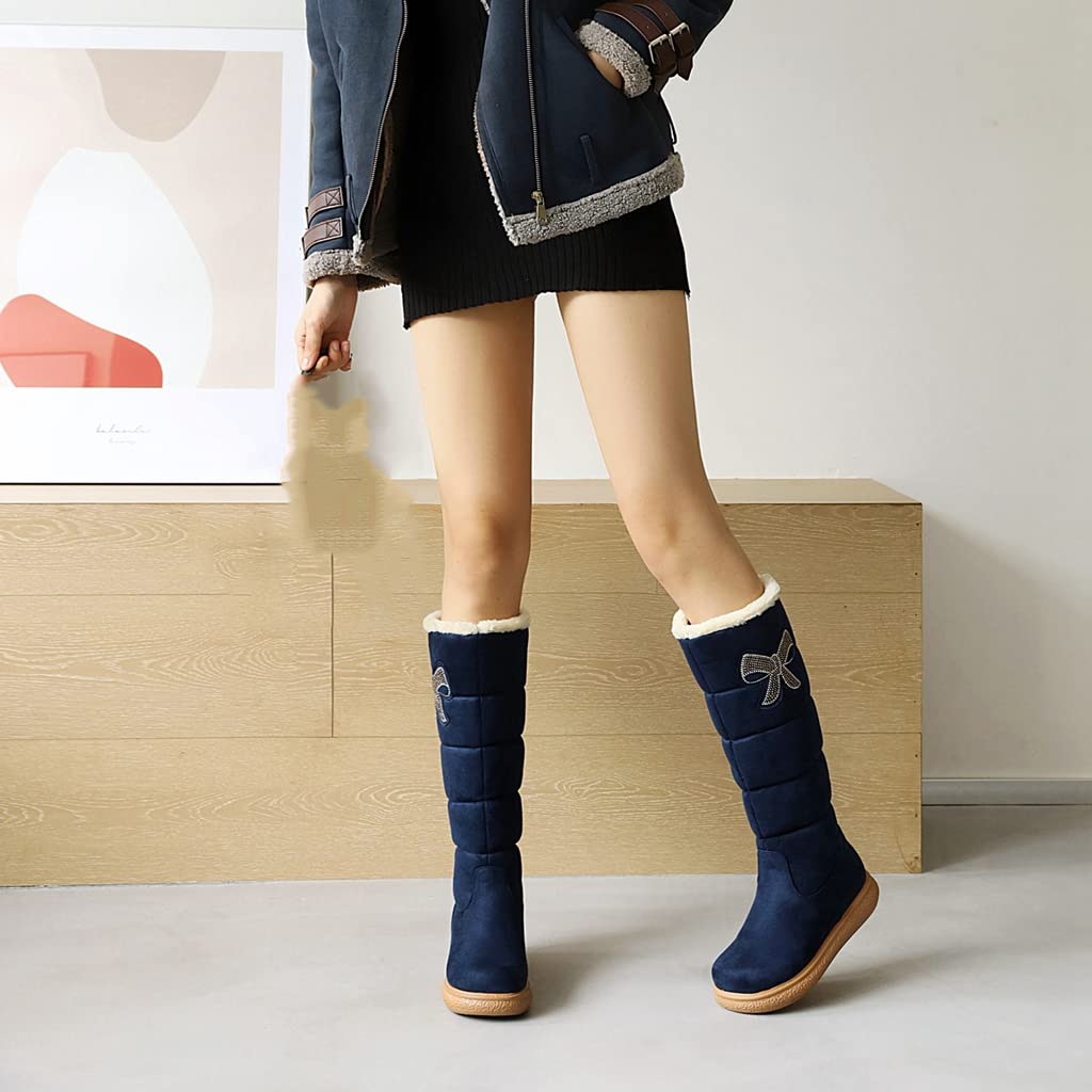 Bottes Hautes Pour Femme – Version Doublée En Peluche Et Version Régulière – Bottes Mi-mollet En Daim Doux – Bottes D'hiver – Bottes à Talon Bas Larges En Daim De Couleur Unie