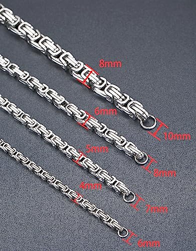 Width 4mm/5mm/6mm/8mm, Length 18-30 Inches Men's Stainless Steel Byzantine Chain Necklace4