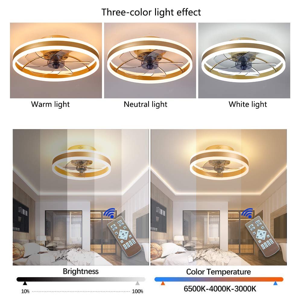 JAHQ Ventilador de Techo con Luz Lámpara LED 60W Ventilador Invisible App Control con Mando a Distancia Luz Regulable Luz Fría/Neutra/Cálida Φ50*H16,5cm Iluminación Decorativo