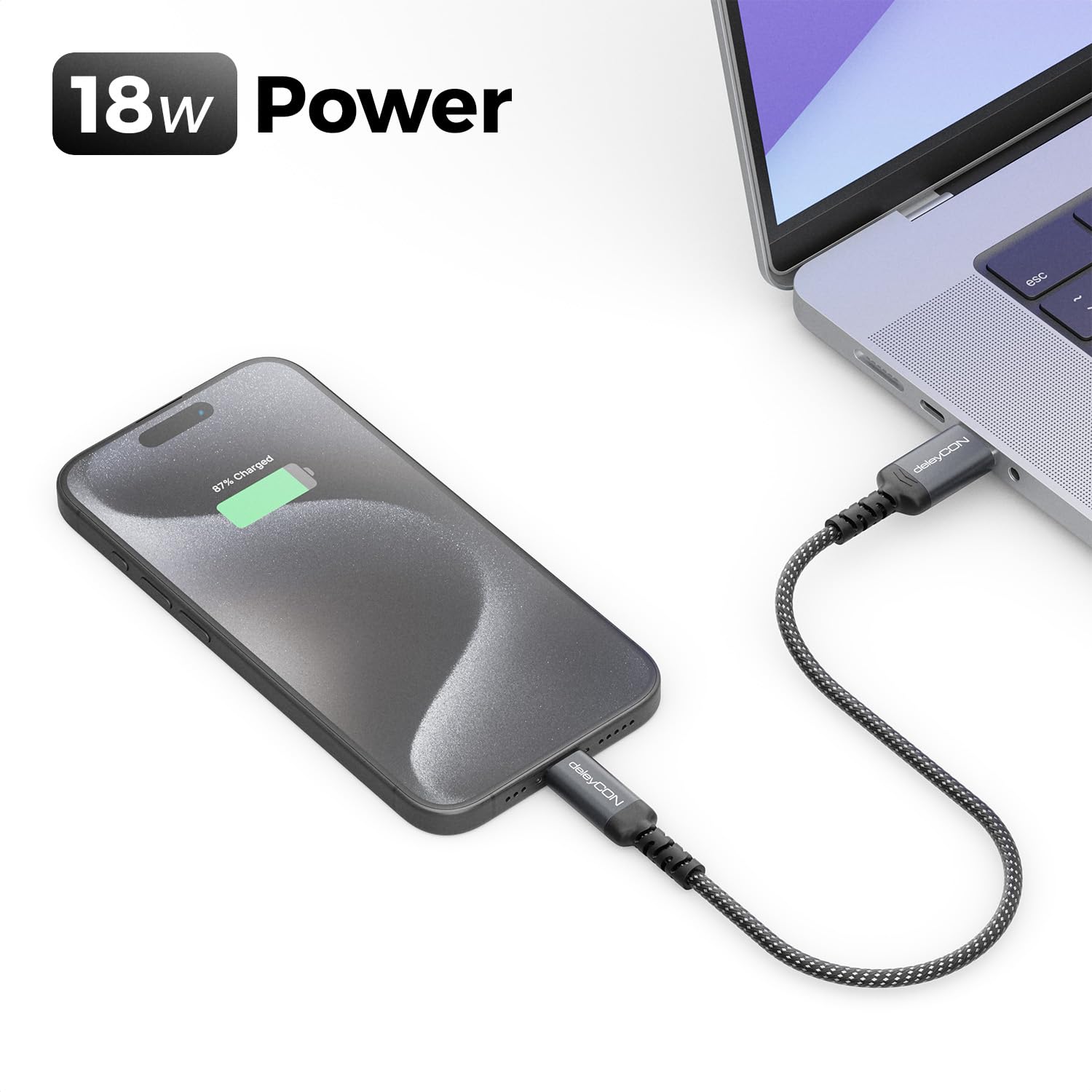 deleyCON 0,30m Cavo USB-A a USB-C Corto Cavo di Ricarica e Dati per iPhone 17 15 16 Pro Max Air Galaxy A16 A56 S25 S24 S23 Pixel iPad Pro Air Tablet AirPods Notebook Switch PS5