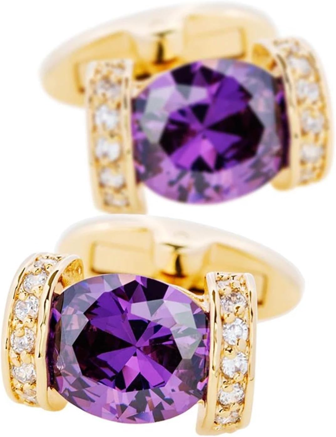 Women’S Purple Crystal Cufflinks Gold Color Scepter Shape Shirt Cuff Button for Wedding Guests Party