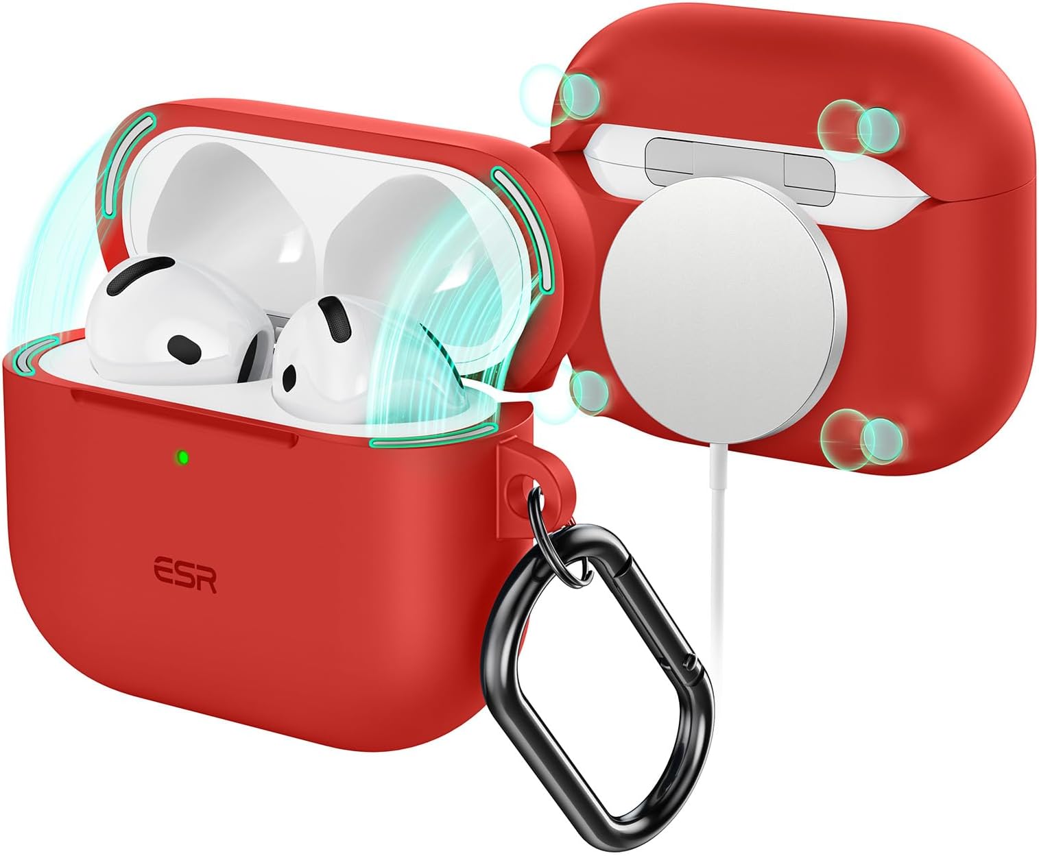 ESR AirPods 4 Case (HaloLock) for AirPods 4th Generation (2024) (USB-C) Compatible MagSafe Compatible Carabiner Attached Full Drop Protection Cover Cloud Series Red