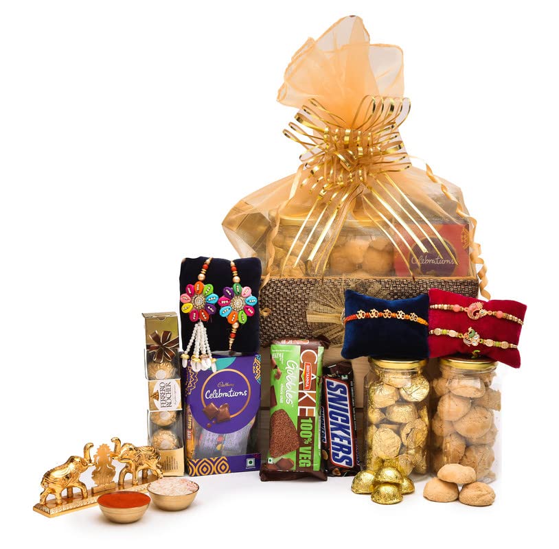 Giftrend Bundle with Rakhi Chocolates Dry Fruit & Nut Gifts I 5 Rakhis For Brother N Family I Hathi Chopda Tilak Kit-image-6