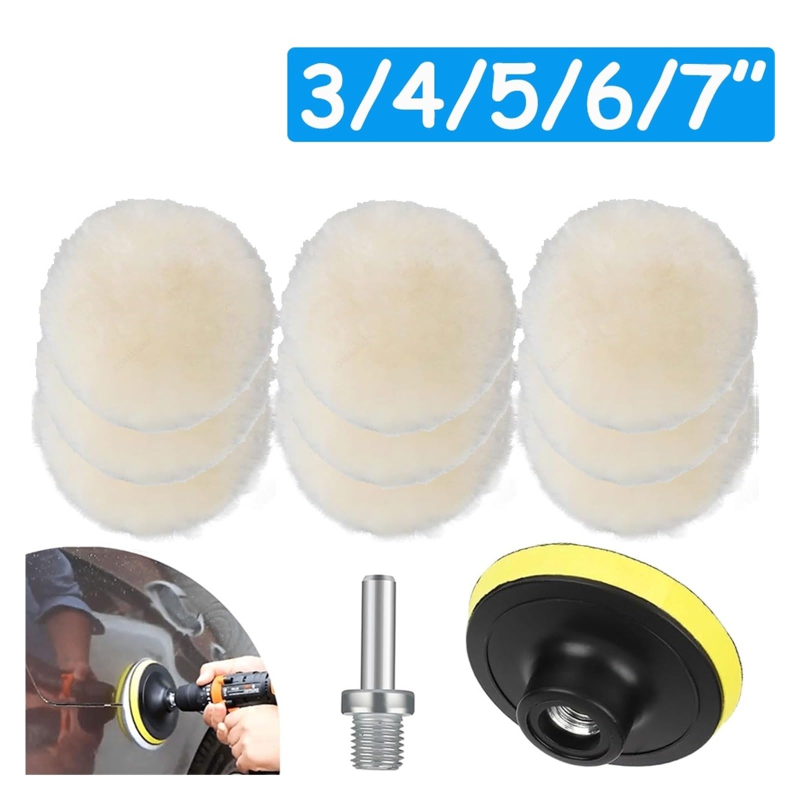 Almohadillas de pulido M14 de 3/4/5/6/7 pulgadas, almohadilla de pulido de fieltro de lana superior for ruedas, automóviles, vidrio, azulejos, acero inoxidable, antirayaduras(M14Kit02 22Pcs,7 inches)