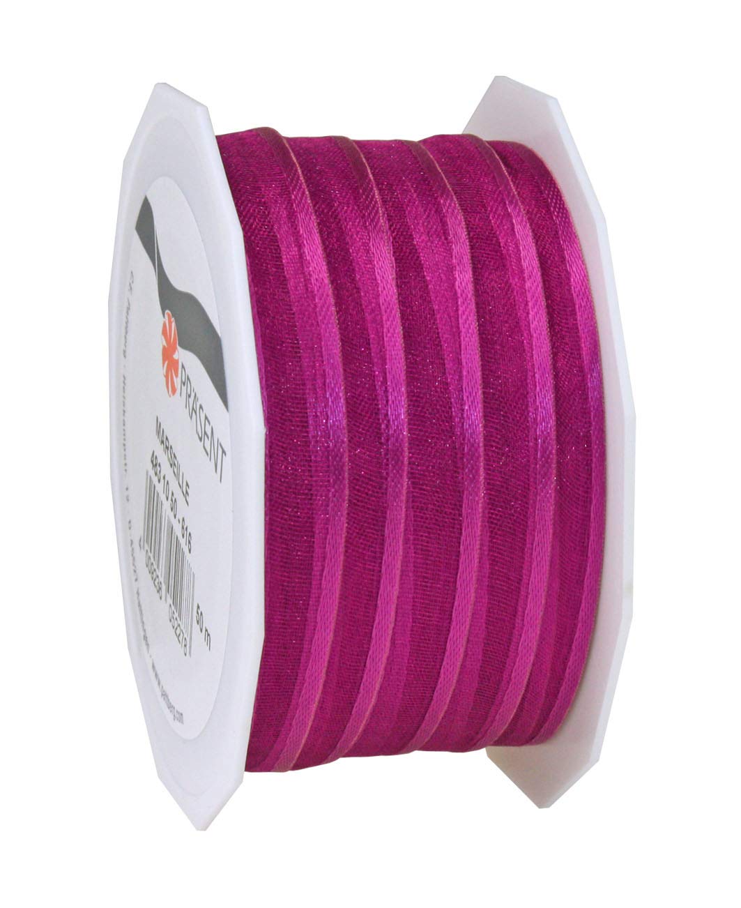 Präsent - Marseille Wired Organza Ribbon Purple 10 mm Width, 50 m Length, Violet, 10 mm - 50 m