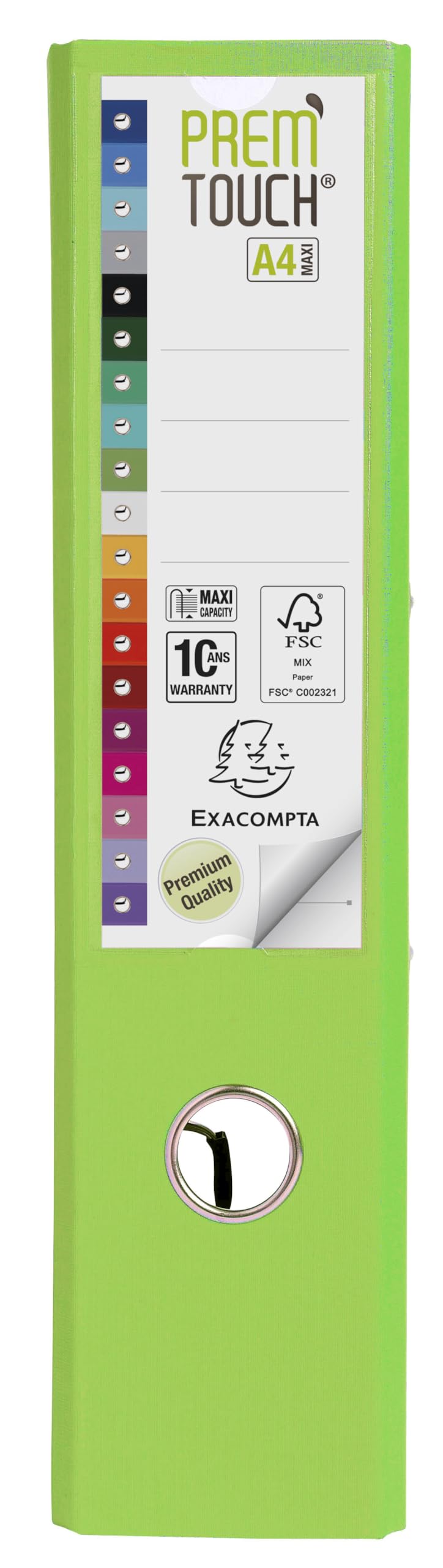 Exacompta - Réf. 53356E - Carton de 10 classeurs à levier A4 MAXI Prem'Touch - Dos 80 mm - Mécanique 80 mm - Dimensions extérieures : 32 x 30 x 8 cm - Format à classer A4 Maxi - Coloris : Vert Anis