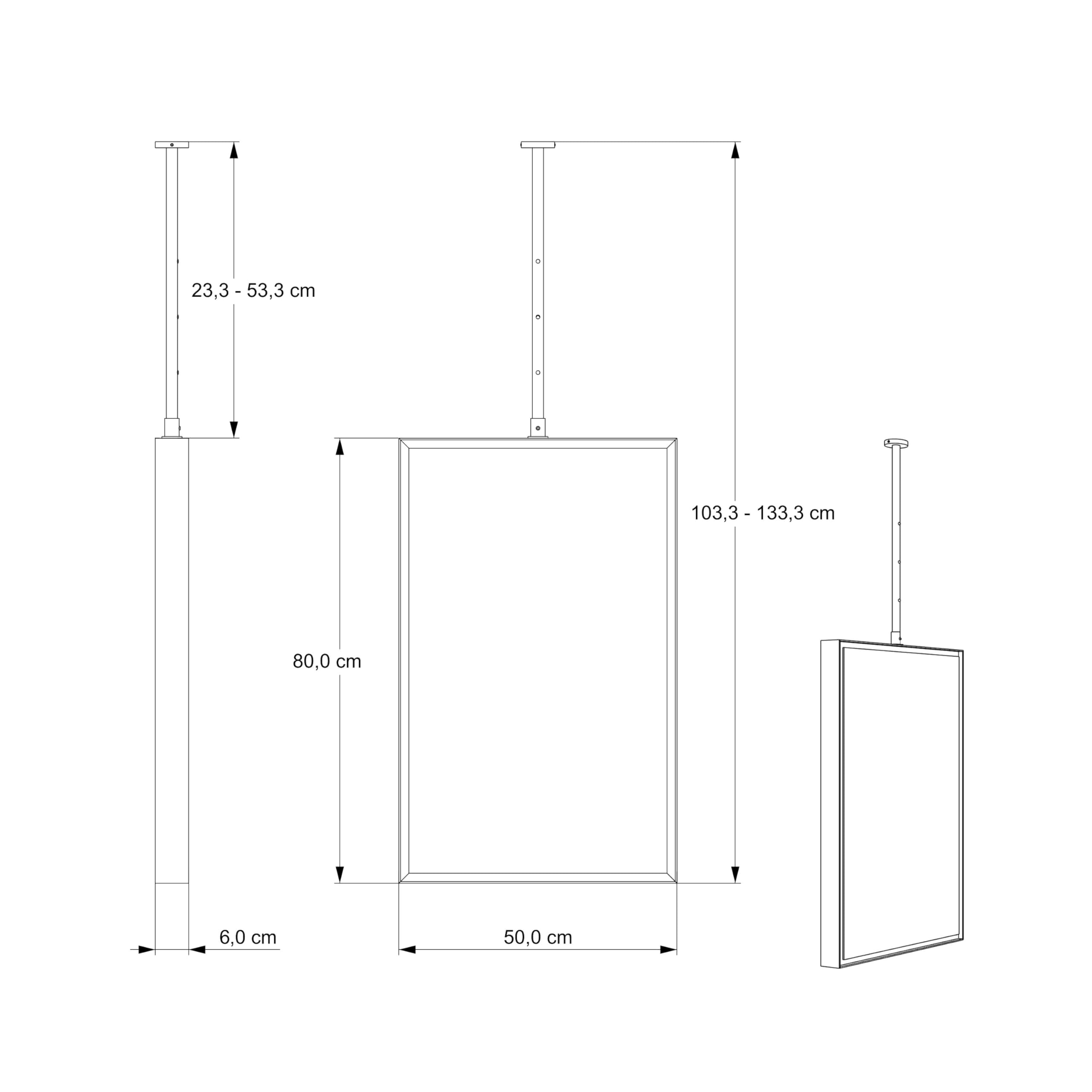 BERNSTEIN - Miroir suspendu salle de bain rectangulaire double faces rotation 360° cadre acier inoxydable noir - 50x80x6cm - 2145