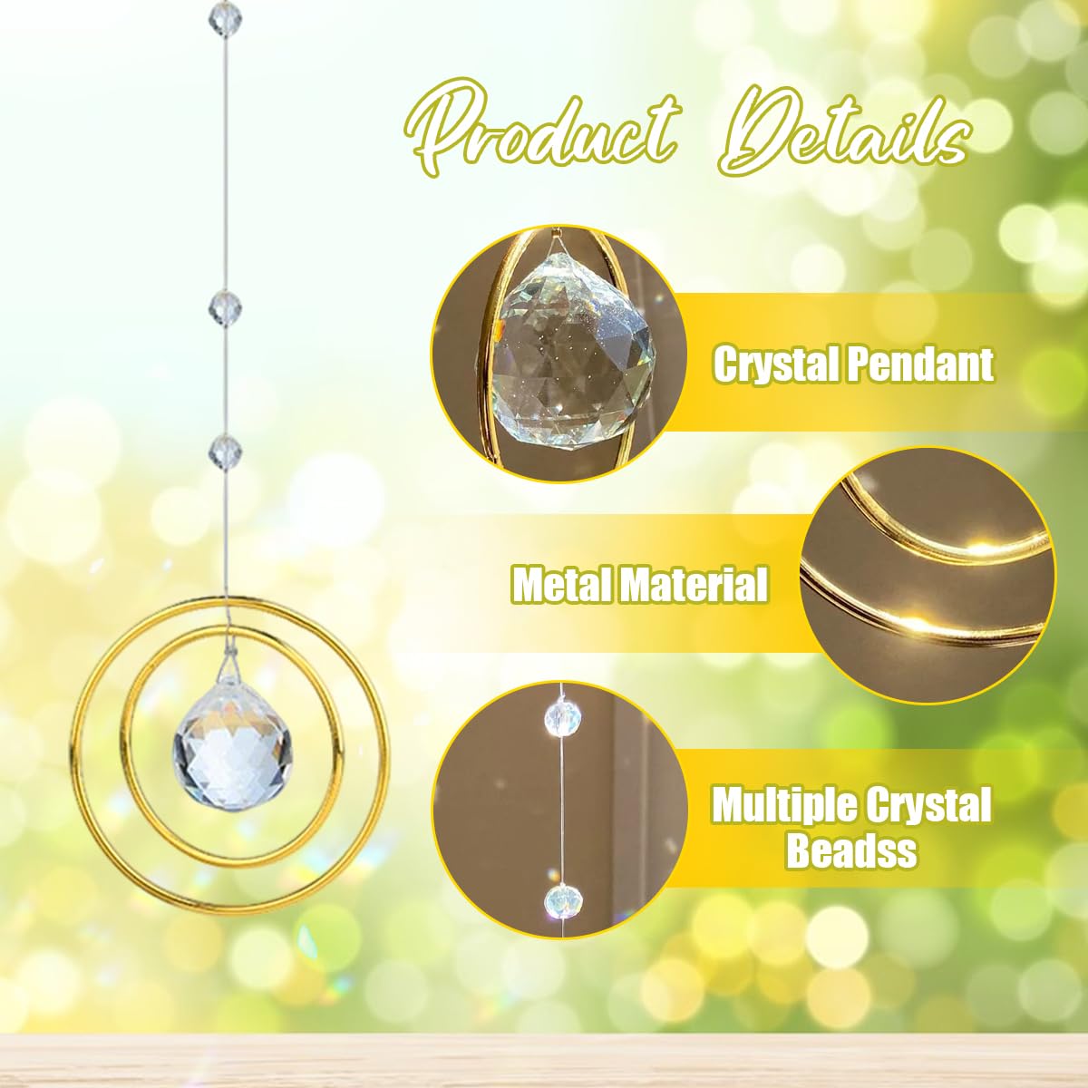 Sonnenfänger Kristall für Fenster, Sonnenfänger mit Kristallprisma, Kristall Sonnenfänger mit 2 Messingkreisen, Hängend Suncatcher Kristall für Hängende Wohnzimmer, Balkon und Garten - 4