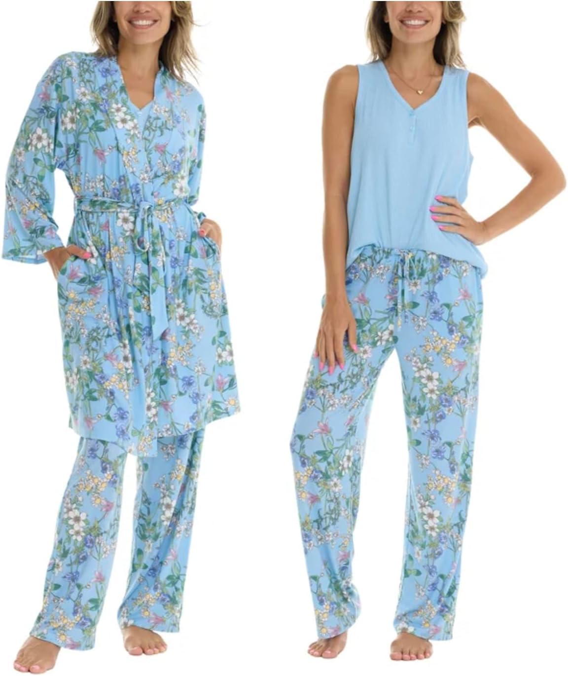 Flora Nikrooz FN Women's 3 Piece Super Soft Lounge PJ Sleep Set, Robe, Tank, and Pant