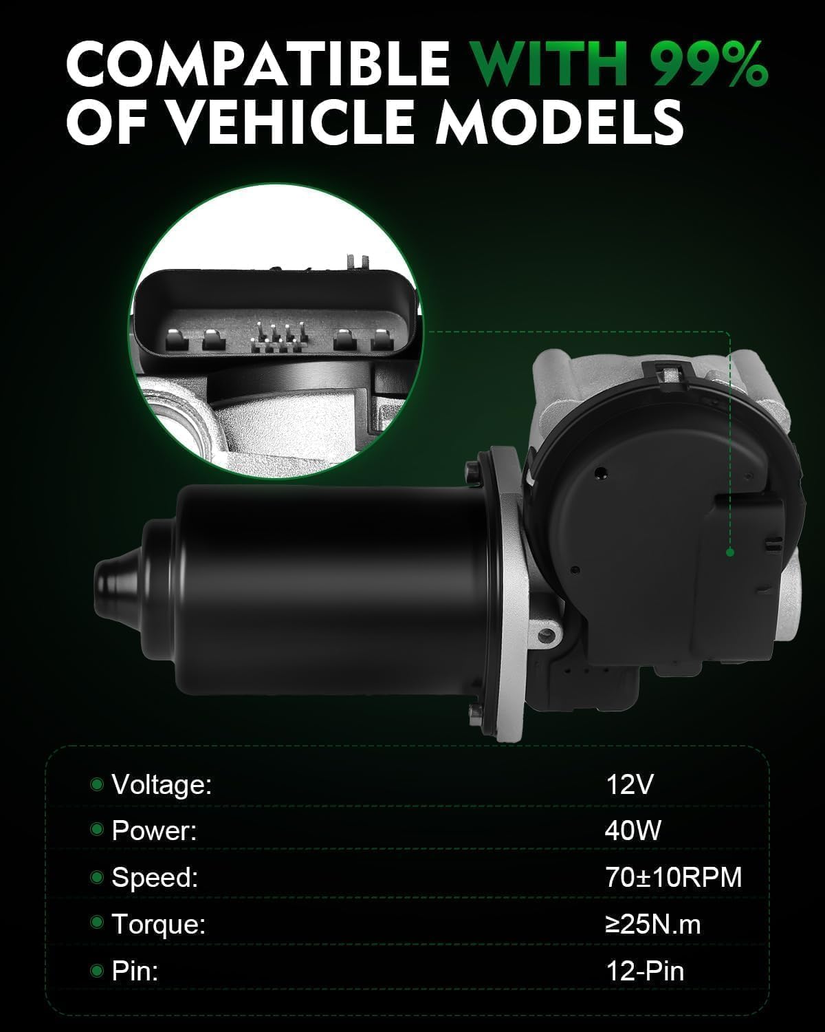 2C3Z17508AA Front Windshield Wiper Motor Fit for:-Ford F150 2004-2007, for:-Mustang 2005-2007, Explorer F250/F350 Super Duty 2002-2007, Expedition 2002-2006 for:-Lincoln Town Car 03-07 12-Pin