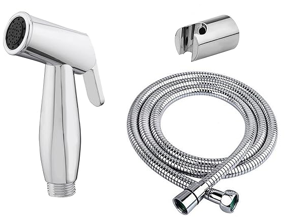 CAMARO High Pressure Quality ABS Health Faucet with SS 1 Meter Flexible Pipe with Brass Parts and Wall Mount Chrome Hook Set (Jet Spray Gun)