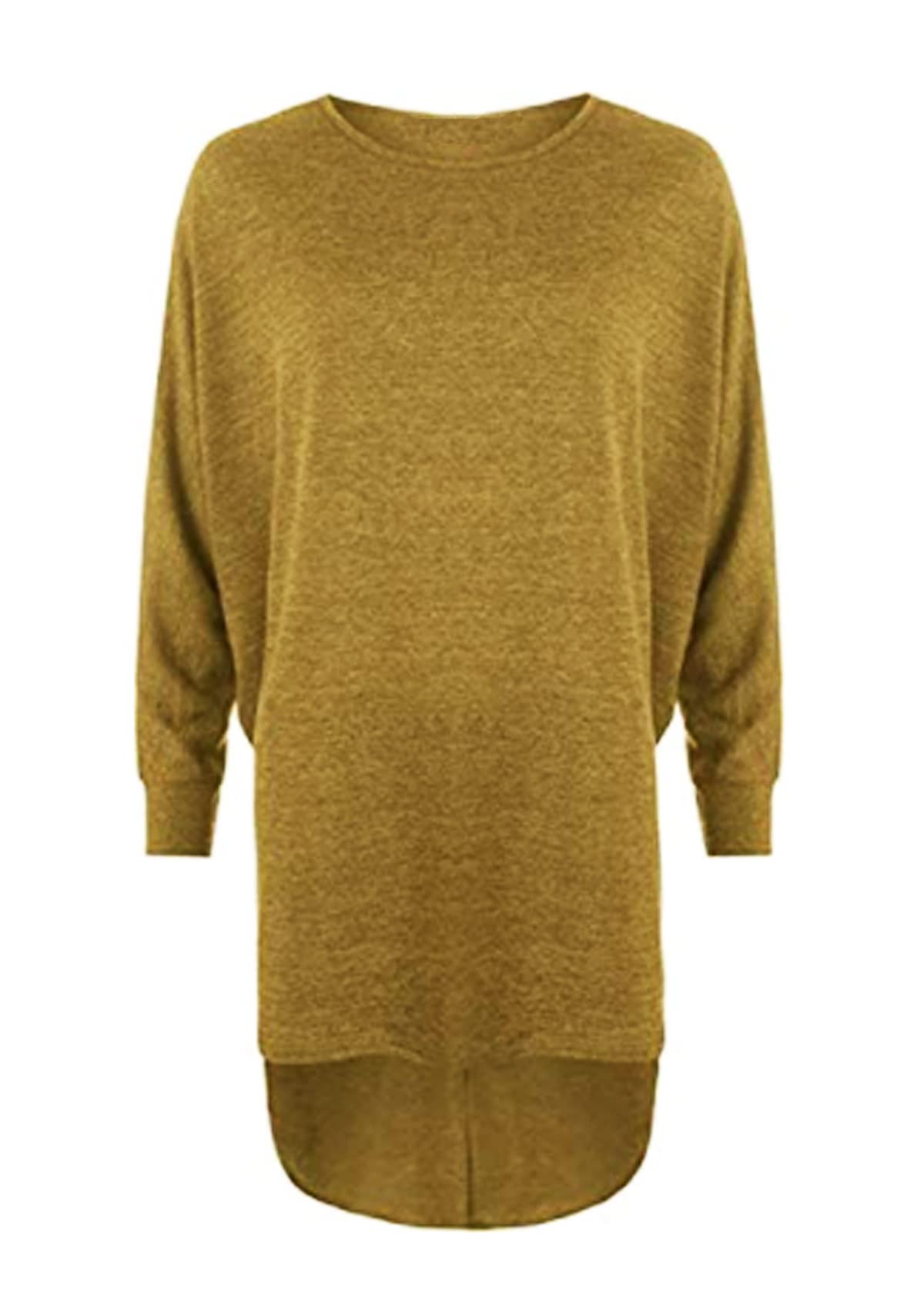 celebmodelookK23 New Women's Plus Plain Oversized Knit Long Sleeve Batwing Dip Hem Baggy Ladies High Low Top 12-26