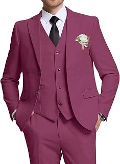 Retro Linen Suit for Men Casual Wedding Suit for Men Slim Fit 3 Pieces Jacket Blazer Vest Pant Groom Tuxedo