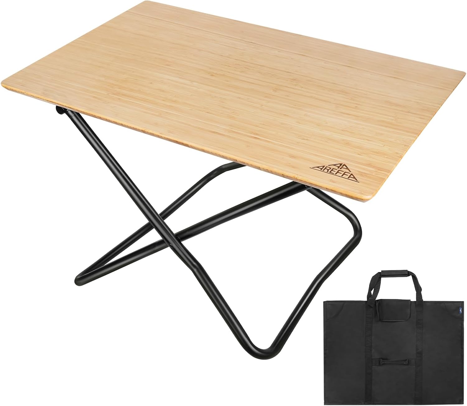 AREFFA Folding Bamboo Camping Table, Portable Outdoor Picnic Table with Aluminum Frame, Foldable Lightweight Camp Kitchen Table for BBQ, Hiking, RV, Beach, Easy Setup, 110lbs Load Capacity