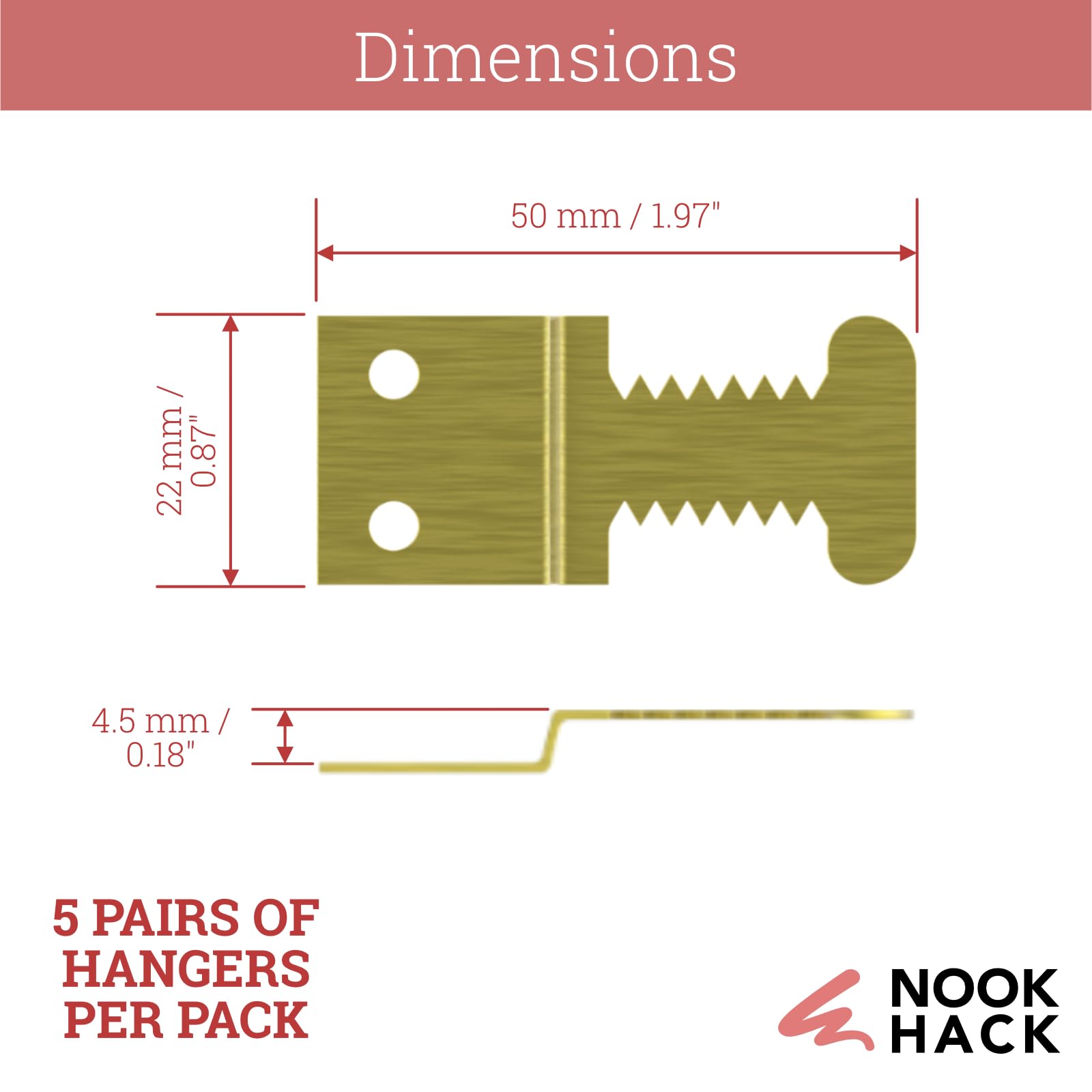 Canvas Sawtooth Hook with fixings, Gold, Canvas Sawtooth Hooks - Image 2