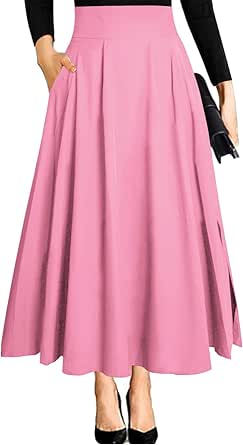 RANPHEE Women's Ankle Length High Waist A-line Flowy Long Maxi Skirt with Pockets