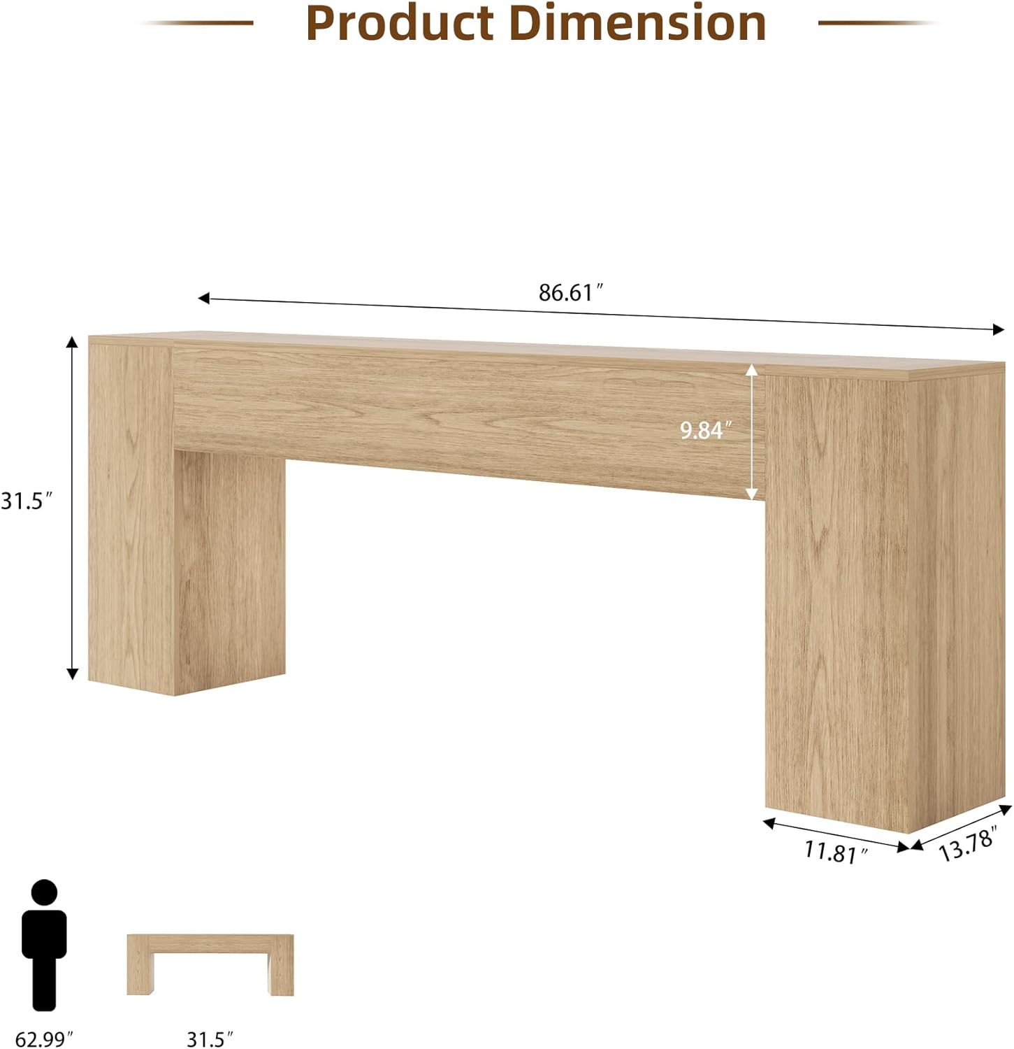 86 Inch Oak Console Tables for Entry Way, Wooden Console Table Behind Couch Farmhouse, Extra Long Entrance Table for Living Room, Hallway, Apartment, Light Oak