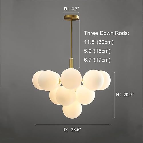 Miniatura 6 de Lámpara de araña moderna de mediados de siglo con 13 luces de latón dorado para comedor, isla de cocina, dormitorio, sala de estar