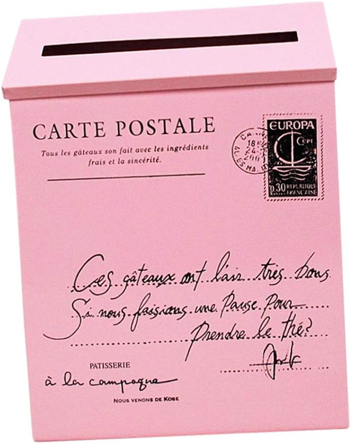 Galvanized Iron Wall Mounted Letterbox Letter Post Mail Box Keys Holder - Pink
