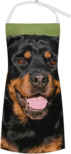 MUSM Apron for Adults - 27.6 X 31.5 Inch, Heavy-Duty Polyester Aprons with Two Large Pockets, Waterproof Rottweiler Kitchen Apron for Cooking,