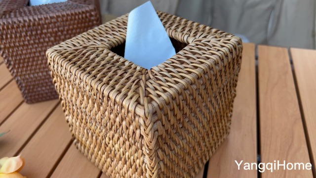 Caja De Pañuelos De Mimbre Tejida - Portaservilletas Decorativo Cuadrado Para Hogar O Cafetería