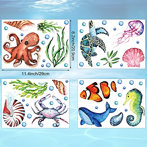 52 Pcs Ocean Fish Wall Decals Glow In The Dark Under The Sea Wall Decals Sea Animals Wall Stickers Removable Waterproof Peel And Stick For Kids Bathroom Watercolor Ocean Decor (Funny Style) #TOP1