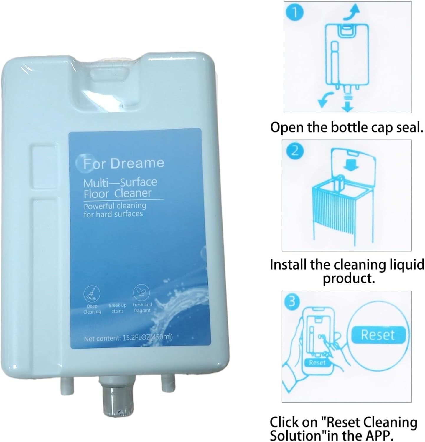 Compatible For Dreame L20 Ultra L30 Ultra X10 X10 Plus L10s Pro Ultra。 15.2 FL OZ 450ml Multi-surface Robot vacuum cleaner floor cleaning solutions。(2pack)