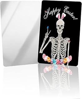 OComster Easter Bone Compact Mirror Bulk Mini Card Mirror, Skull with Bunny Ears Colorful Eggs Happy Easter Small Compact Mirror for Purse, Rectangular Handheld Pocket Makeup Mirror