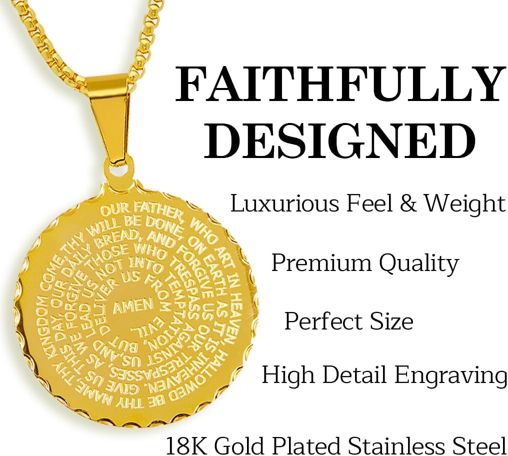Steeltime Stainless Steel Lords Prayer Necklace with Simulated Diamonds - Image 6