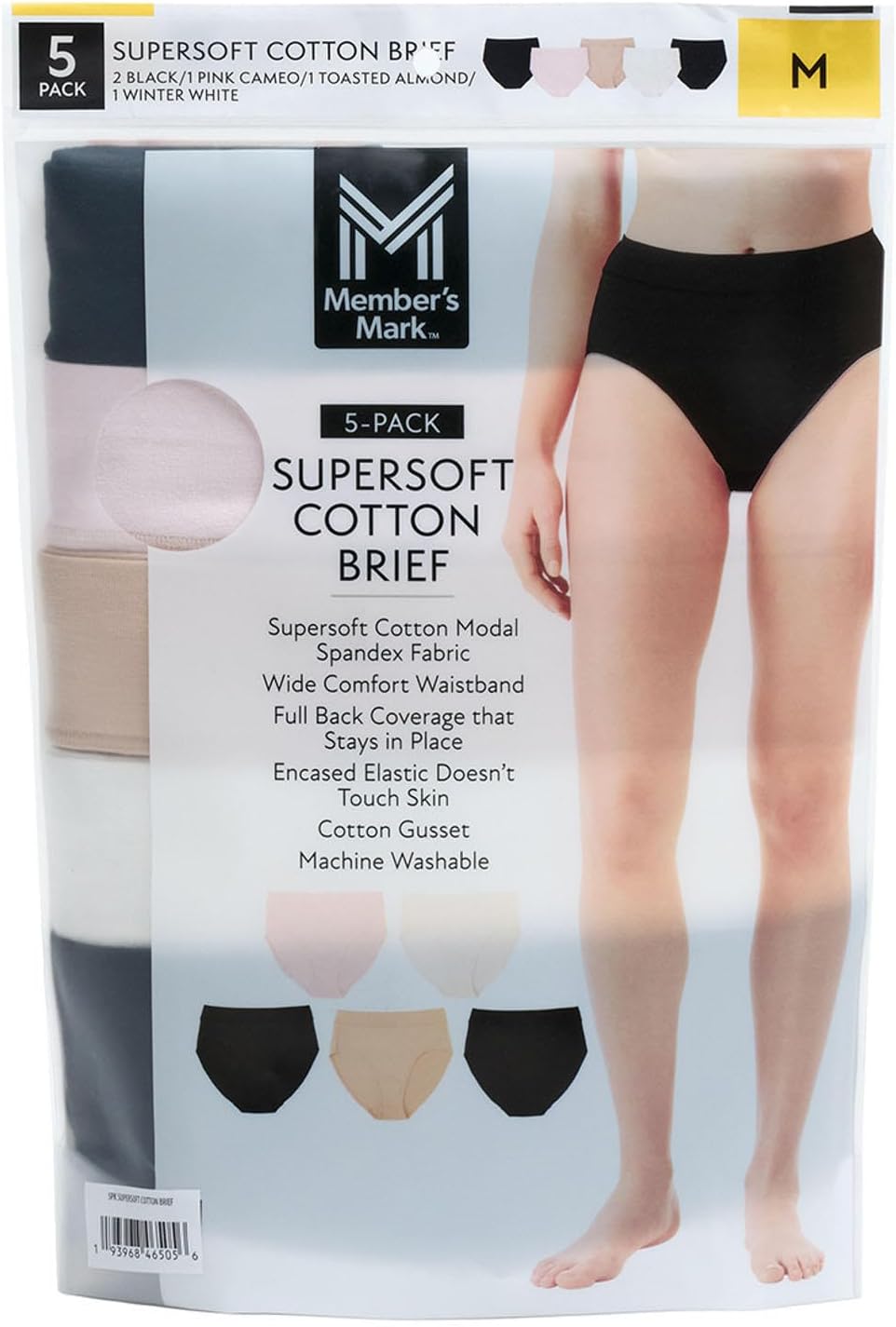 Member's Mark Womens Underwear, Ladies Underwear Panties, Soft Comfy Cotton Bikini 5-Pack Brief Women's Clothing