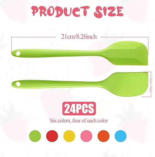 Miniatura 2 de 24 espátulas pequeñas de silicona, raspadores de goma resistentes al calor de 8.3 pulgadas con núcleo de acero inoxidable, herramienta de mezcla