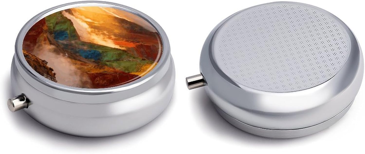 Small Pill Box Portable Round Metal Pill Case Travel Pill Organizer image 3