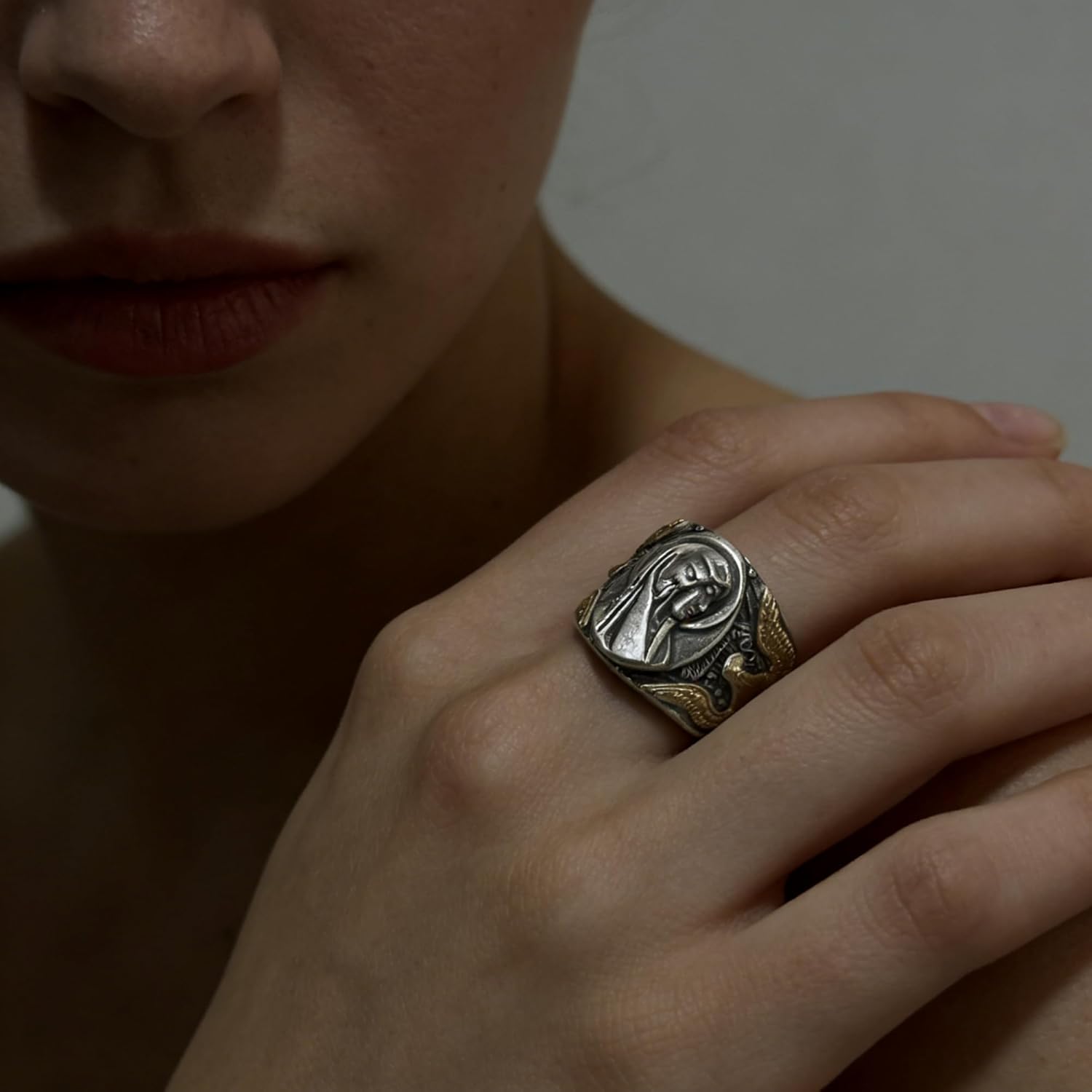 Virgin Mary Silver Coin Ring – Adjustable Open Design, Vintage Silver Coin, Double-Sided Engraving, Perfect for Spiritual Jewelry Lovers, One Size Fits Most - Image 6