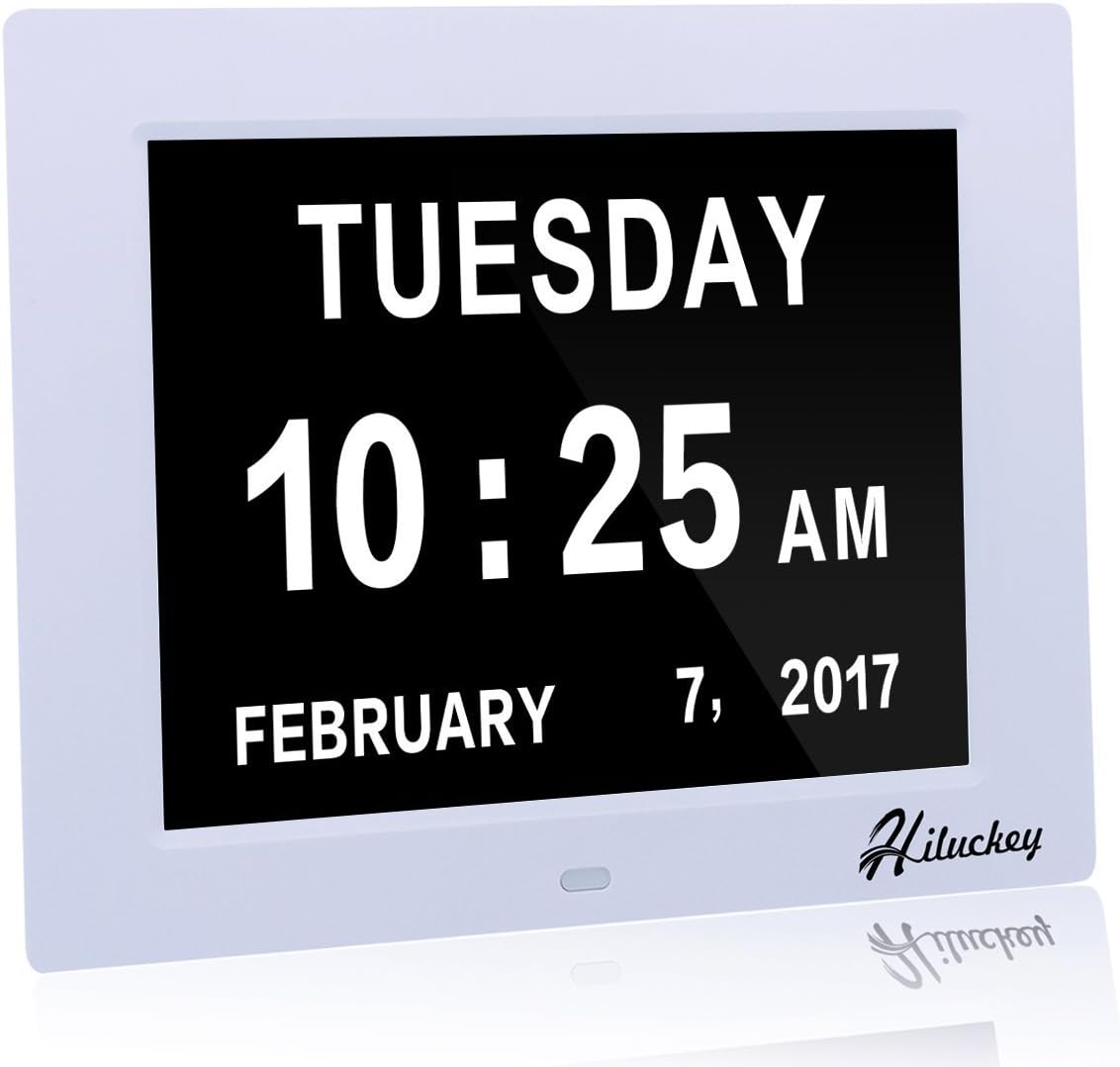 KABB Day Clock Digital Calendar Alarm Elderly Extra Large Desk Clock with 5 Daily Alarms & 3 Medicine Reminder