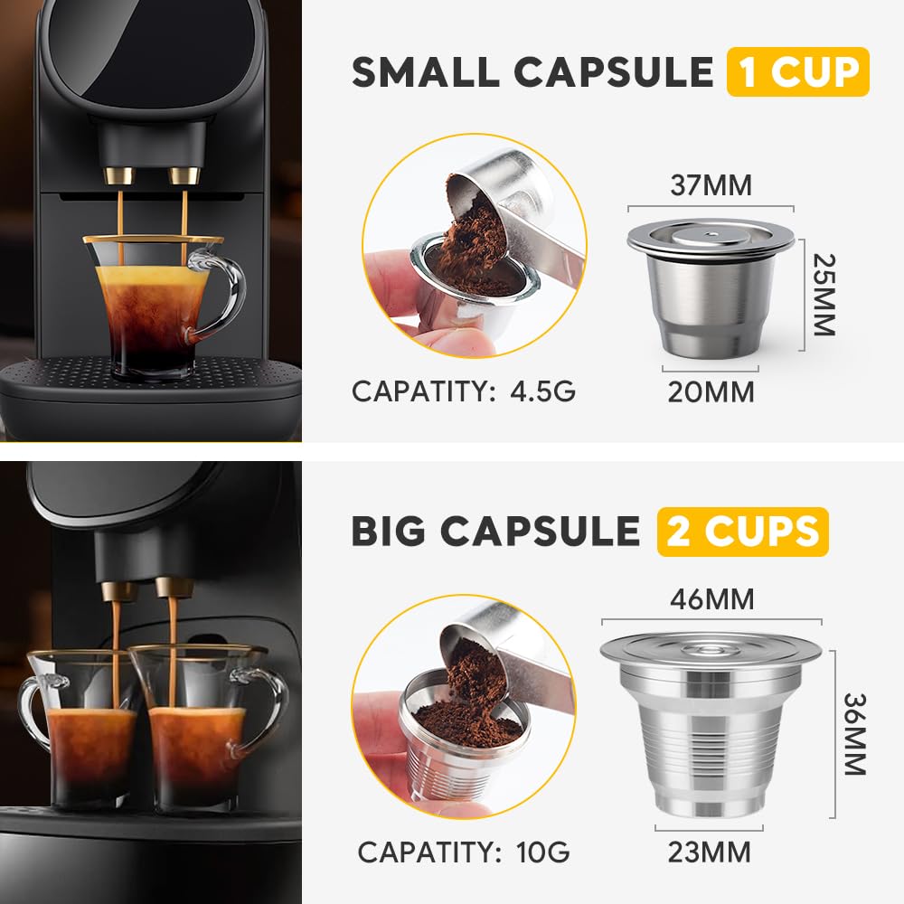 Cápsulas de café reutilizables de acero inoxidable compatibles con L'OR B-arista LM8012/60, cápsulas de espresso de metal recargables para L'or, con cuchara de acero inoxidable y manipulador, 2