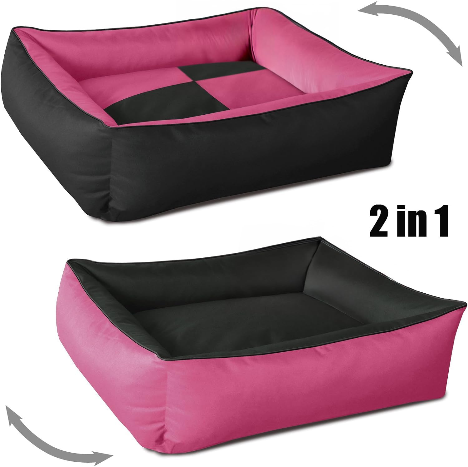 BedDog® 2in1 Max Quattro Nero/Rosa XL, 100x85 cm, Letto per Cane M Fino a XXXL, 9 Colori, Cuscino, Divano, Cestino per Cane