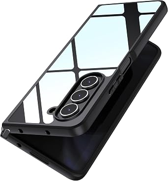 MAKAVO for Samsung Galaxy Z Fold 5 Case Clear, Slim Crystal Hard Back & Soft Black Bumper, Military Grade Drop Proof Cover, Non-Yellowing Shockproof Phone Case