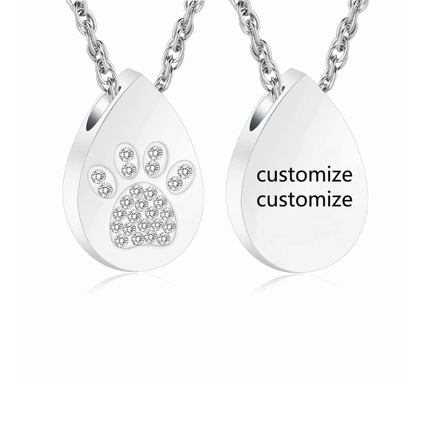 Personalised Pendant Engraved Necklace Cremation Jewelry for Ashes Teadrop Urn Necklace Keepsake with Dog/Cat Paw Memorial Urn Jewelry Stainless Steel Necklace Memorial for Pet Gift for Men Women โ image 1